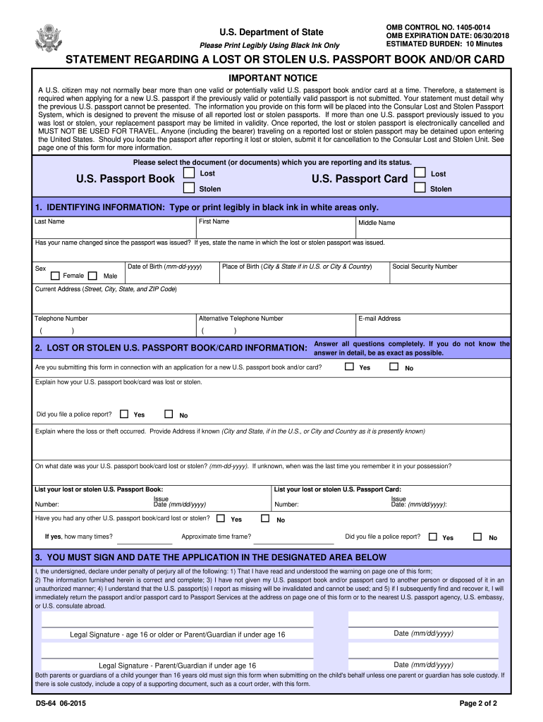 Passport Ds 64 Printable Form Fill Online Printable Passport Ds 64 Printable Form Fill Online Printable