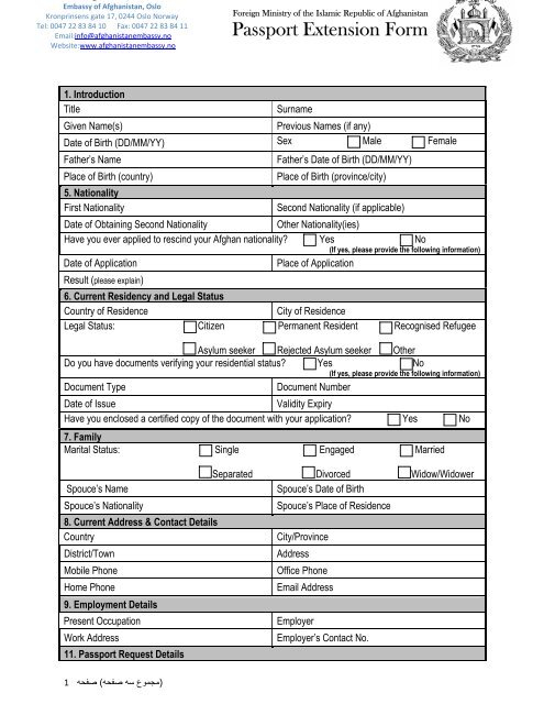 Passport Extension Form The Afghanistan Embassy EMBASSY