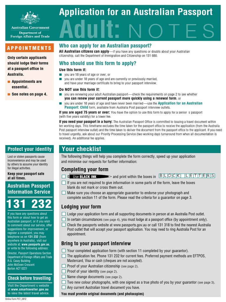 Passport Post Office Application Form