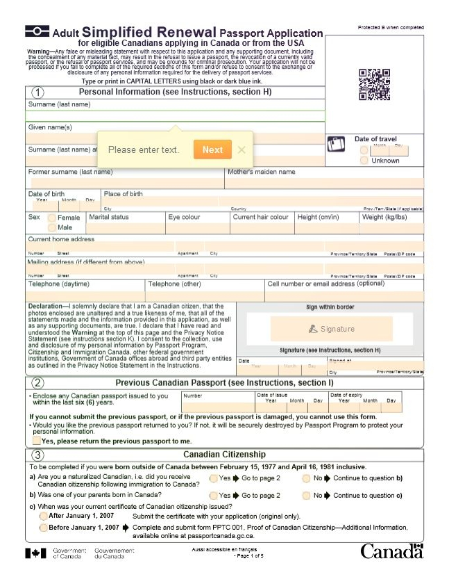 Passport Renewal Form Canada Passport Application 