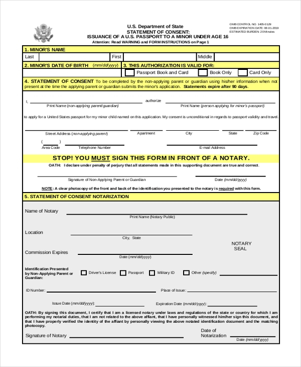 Passport Renewal Form For Minors PrintableForm 