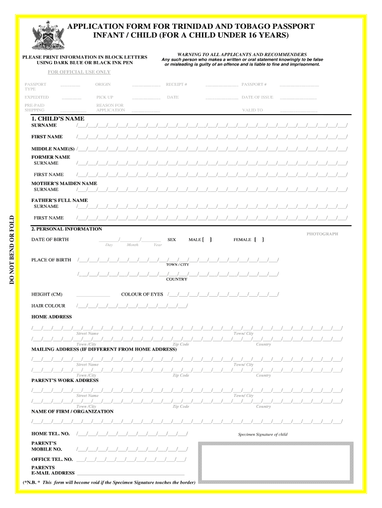 Passport Renewal Forms Child Trinidad Fill Online 