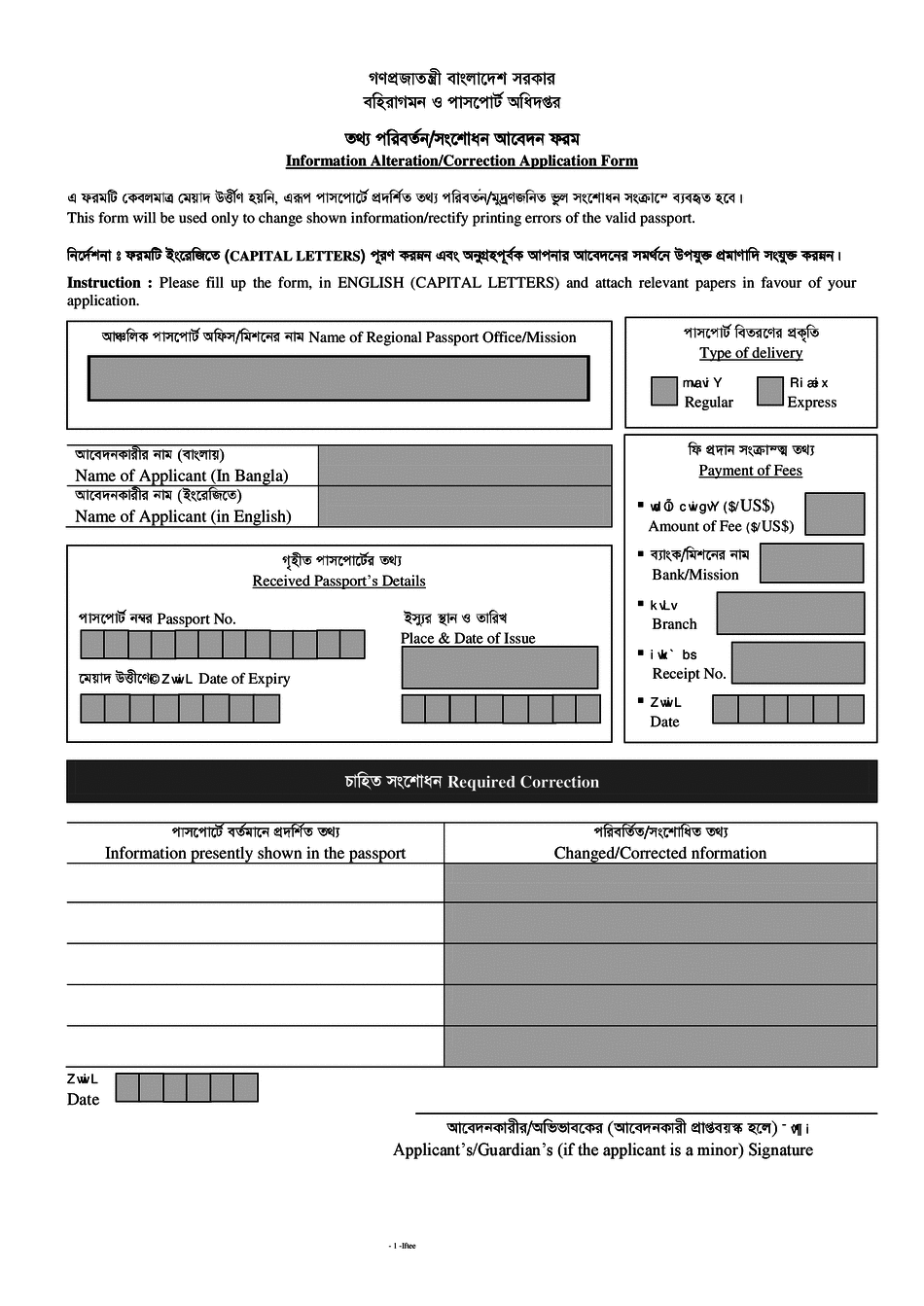 Reissue Information Alteration Correction Application Form 