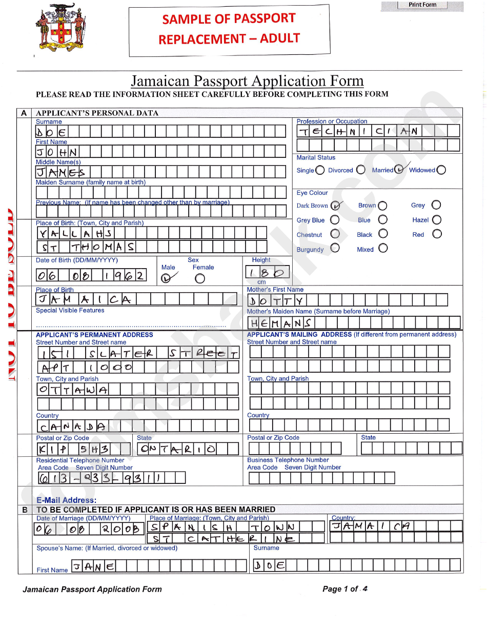 Sample Filled In Jamaican Passport Application Form Sample Filled In Jamaican Passport Application Form