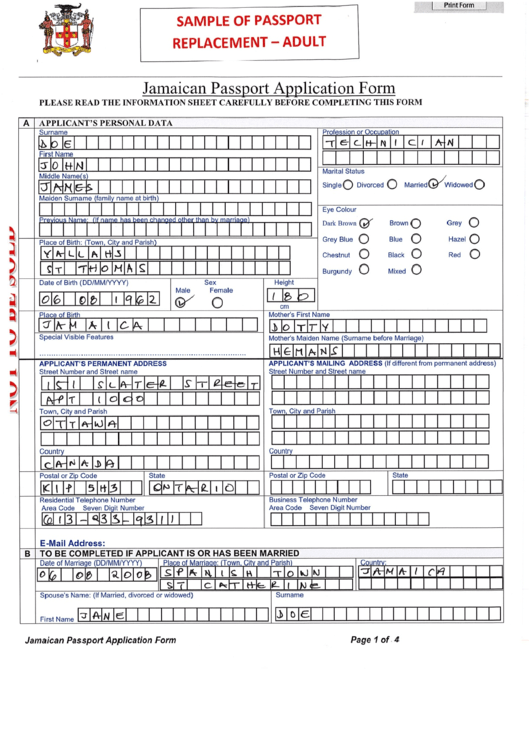 Sample Filled In Jamaican Passport Application Form Sample Filled In Jamaican Passport Application Form
