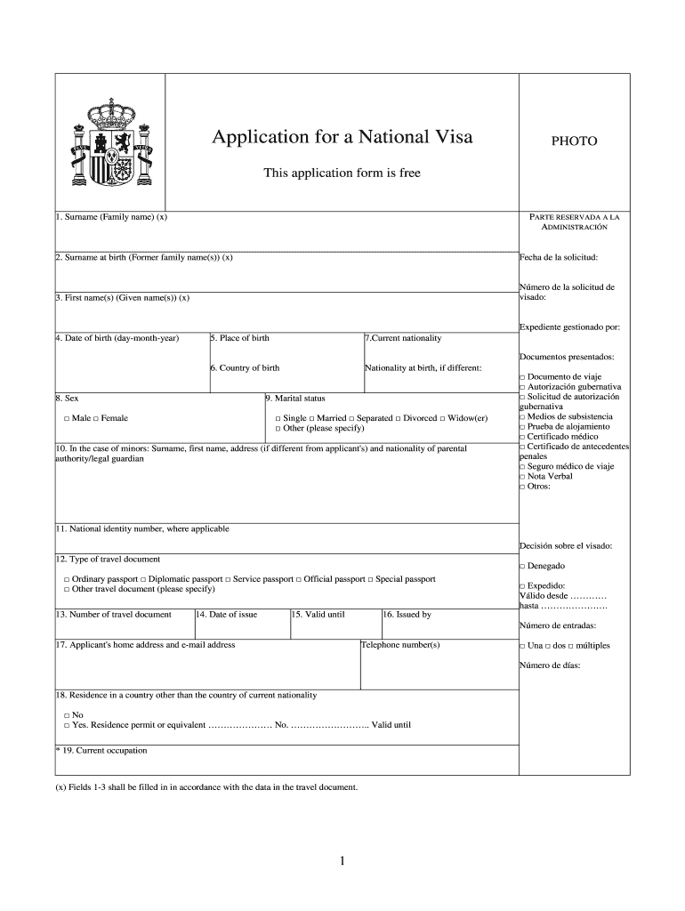 Spain National Visa Application Form Fill And Sign 