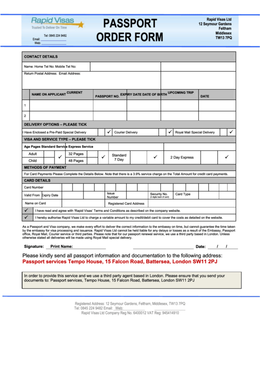 Top Passport Order Form Templates Free To Download In PDF 