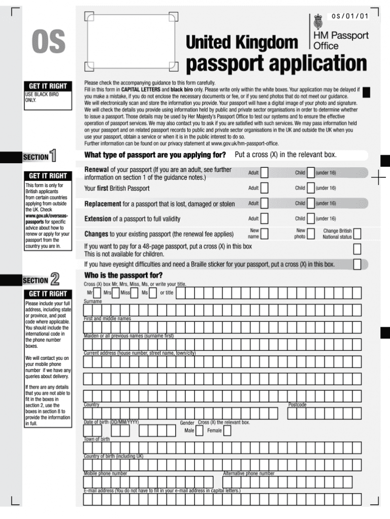 Uk Passport Application Form Pdf Fill Online Printable