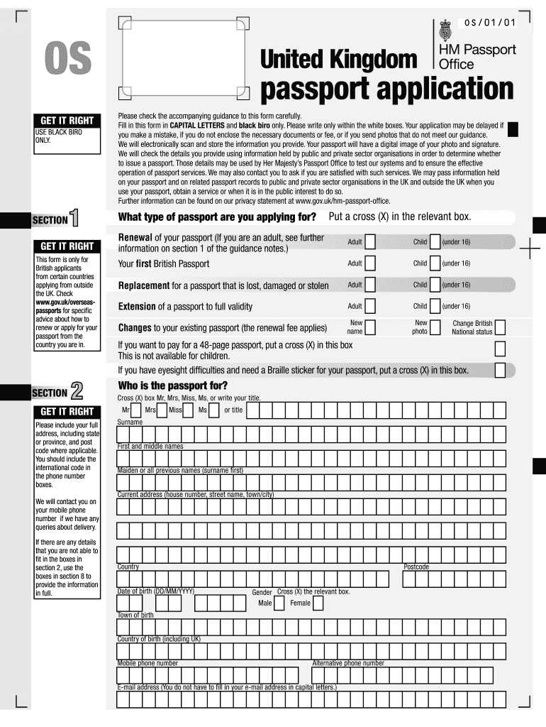 Uk Passport Application Form Pdf Fill Online Printable 