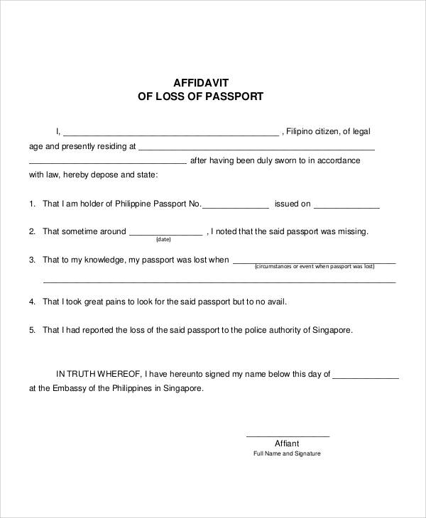 Affidavit Form For Passport Application Affidavit Form For Passport Application