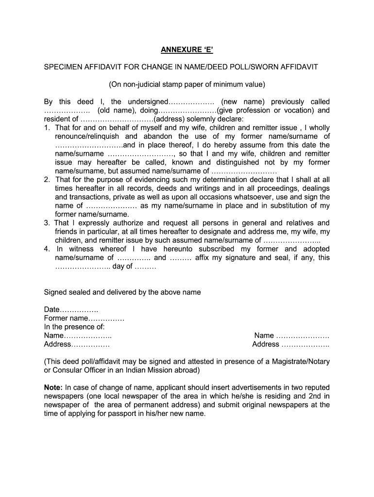 Annexure E For Passport Filled Sample Fill Online 