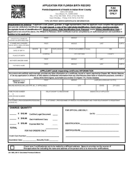Application For Florida Birth Record Printable Pdf Download Application For Florida Birth Record Printable Pdf Download