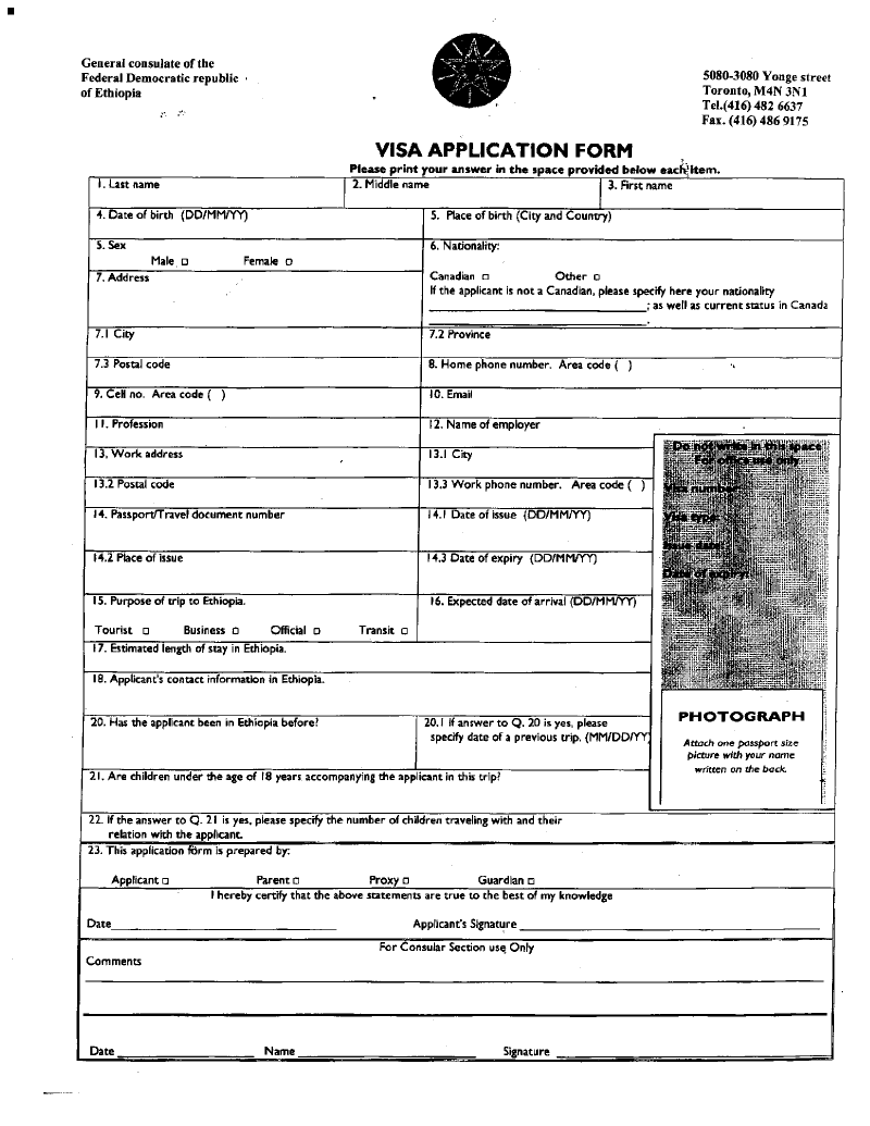 Application Form Application Form Canadian Visa