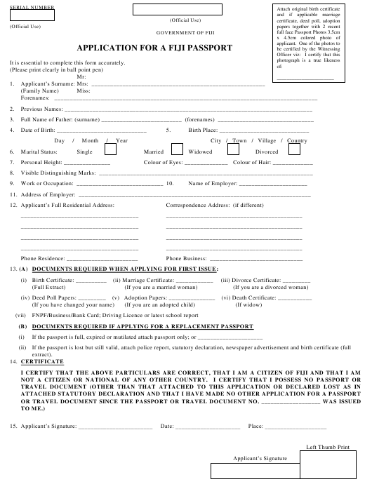 APPLICATION Form FOR A FIJI PASSPORT Fiji Download APPLICATION Form FOR A FIJI PASSPORT Fiji Download