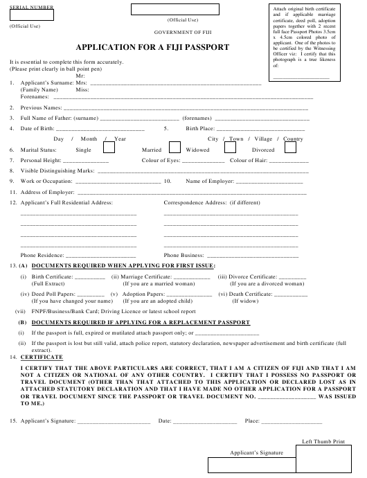 APPLICATION Form FOR A FIJI PASSPORT Fiji Download