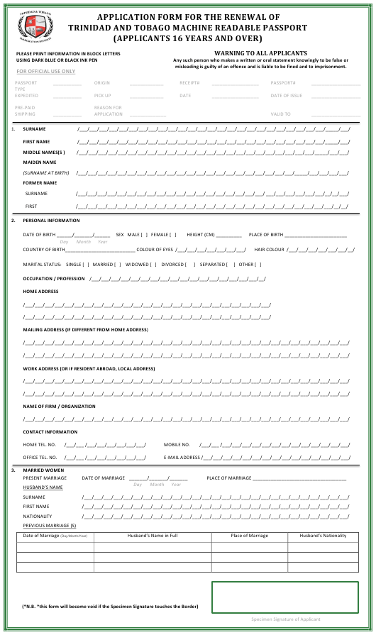 Application Form For The Renewal Of Trinidad And Tobago Application Form For The Renewal Of Trinidad And Tobago