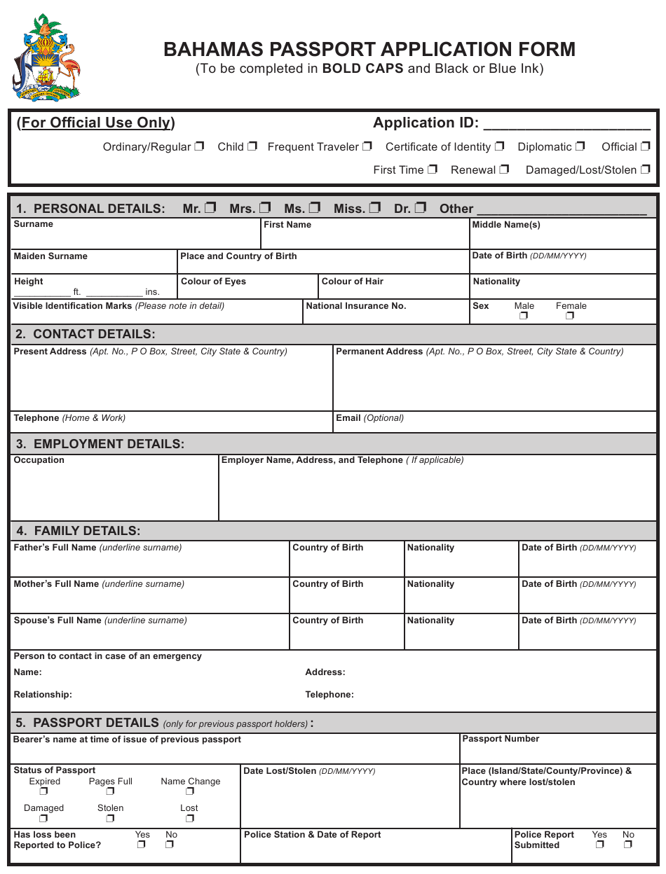 Bahamas Bahamas Passport Application Form Download 