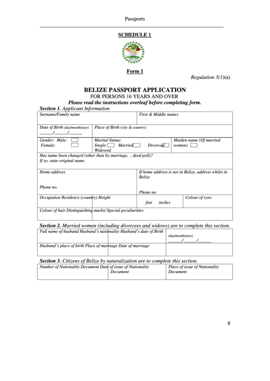 Belize Passport Application For Persons 16 Years And Over 