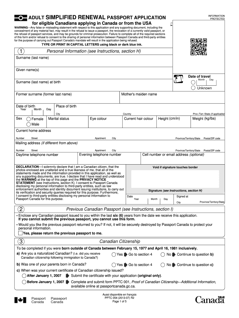 Canada PPTC 054 2012 Fill And Sign Printable Template 