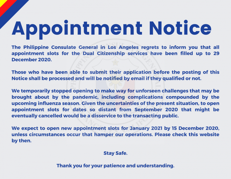 CONSULATE GENERAL APPOINTMENT NOTICE Philippine