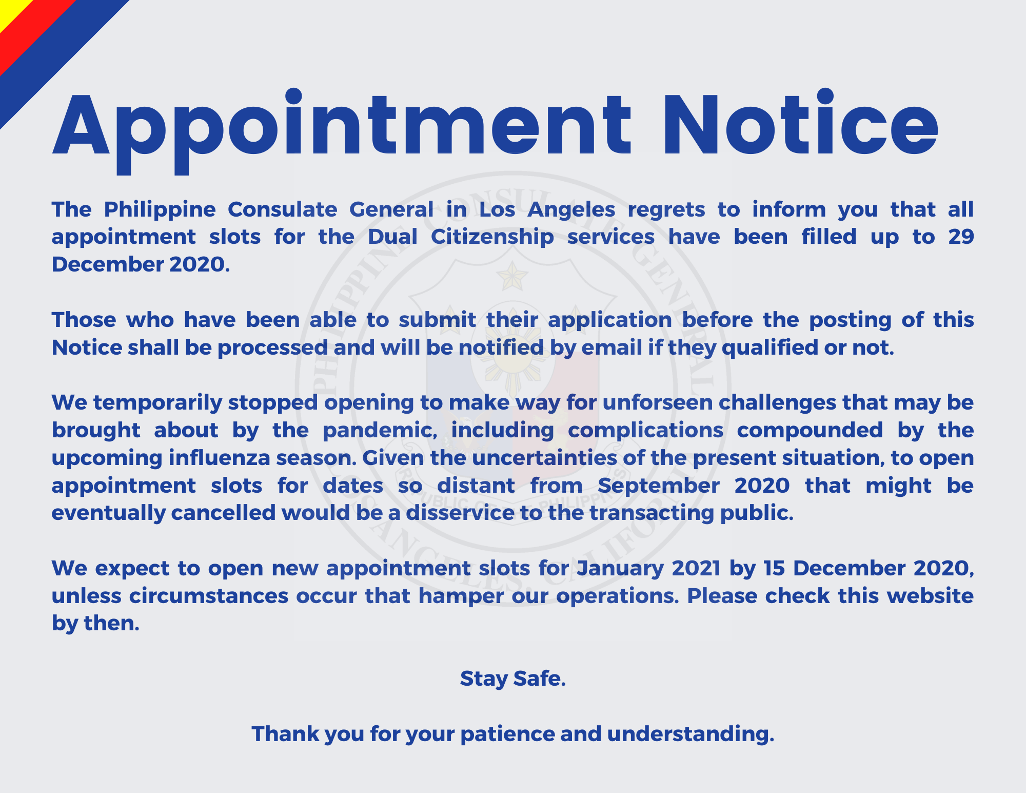 CONSULATE GENERAL APPOINTMENT NOTICE Philippine CONSULATE GENERAL APPOINTMENT NOTICE Philippine