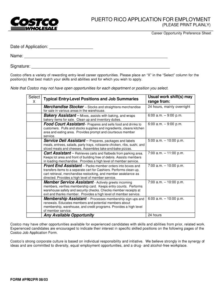 Costco Application Fill Out And Sign Printable PDF 