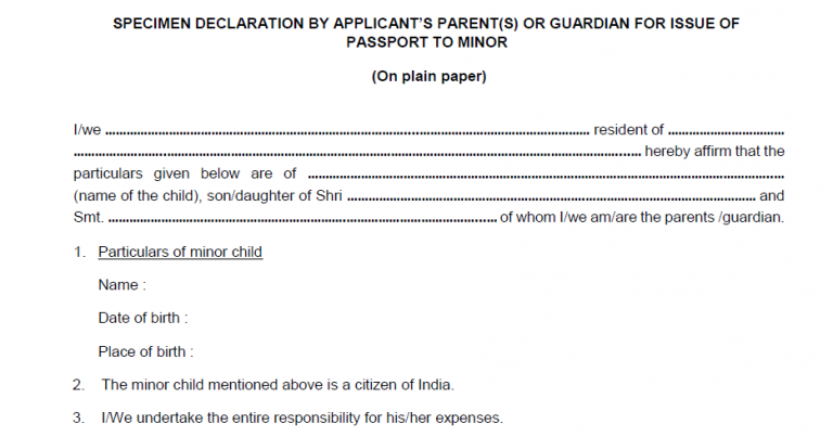 Declaration Format Of Parents Or Guardian For Passport Of