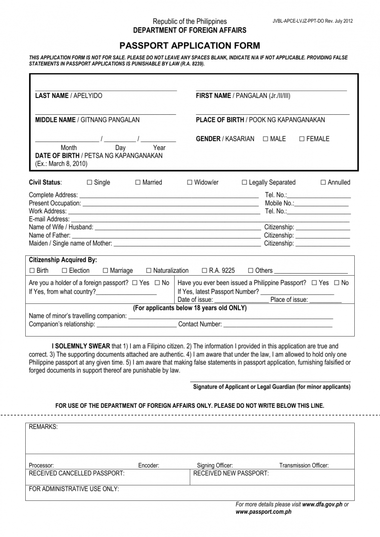 Dfa E Passport Application Form