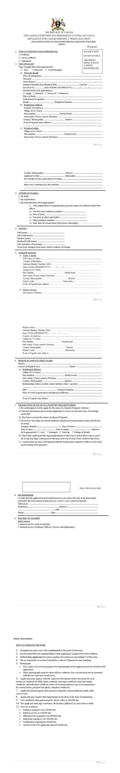 Download Uganda Passport Application Form G In PDF Download Uganda Passport Application Form G In PDF