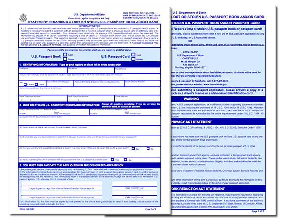 DS 64 Application For Lost Or Stolen Passport