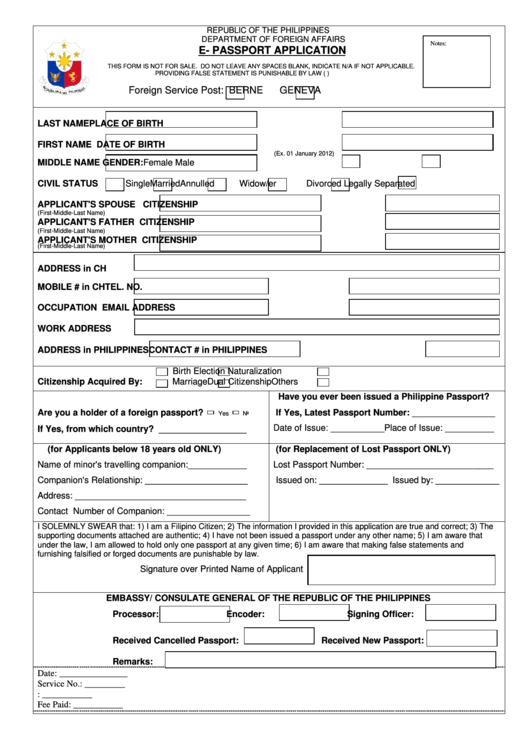 E Passport Application Form Philippine Embassy Printable 