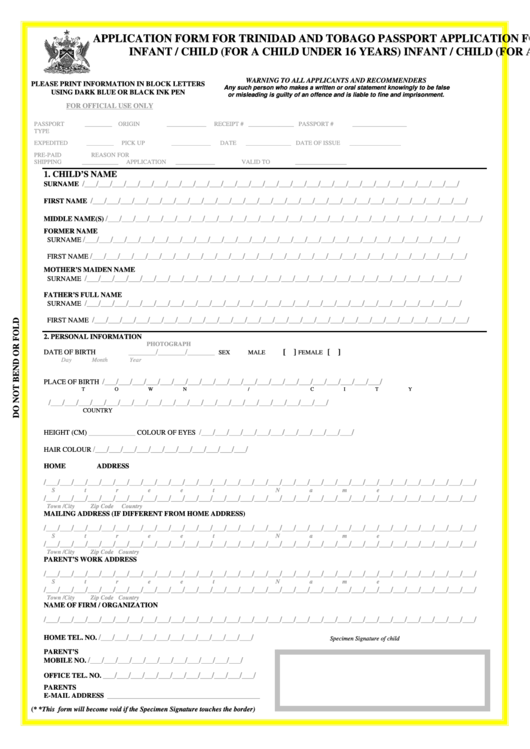 Fillable Application Form For Trinidad And Tobago Passport 