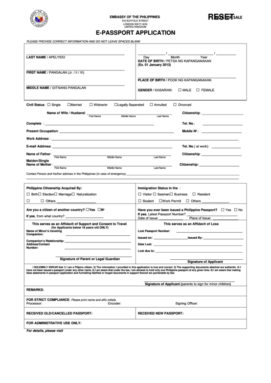 Fillable E Passport Application Philippine Embassy In 