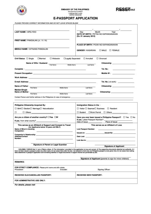 Fillable E Passport Application Philippine Embassy In Fillable E Passport Application Philippine Embassy In