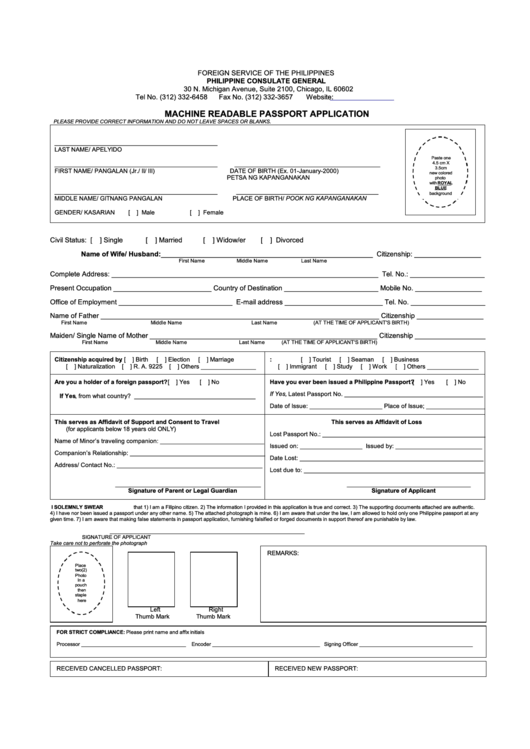 Fillable Machine Readable Passport Application Printable 