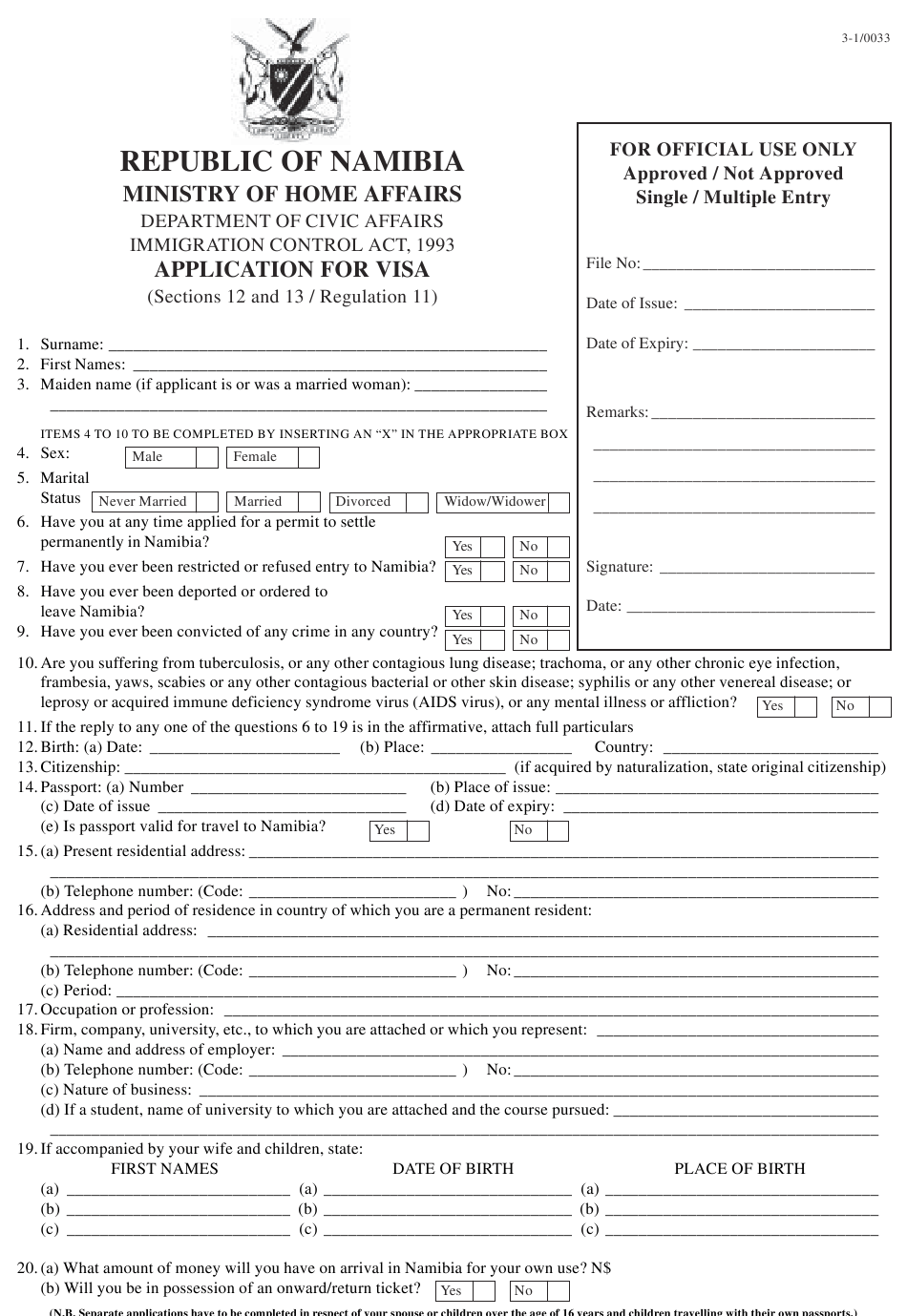 Form 3 1 0033 Download Fillable PDF Or Fill Online 