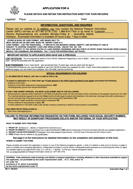 Form Ds 11 Application Form For A U s Passport 