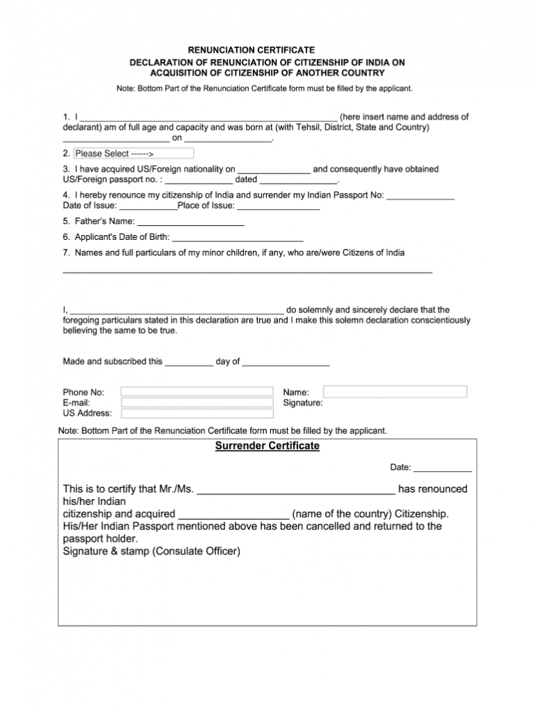 Form To Be Filled To Surrender Indian Passport Fill Out