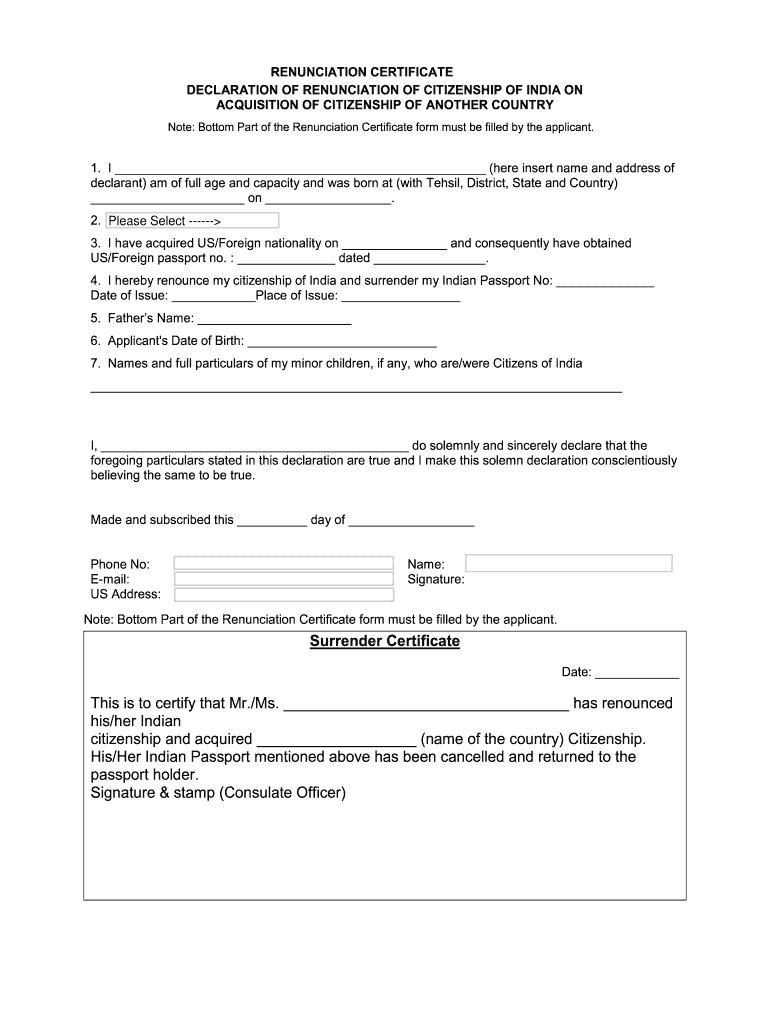 Form To Be Filled To Surrender Indian Passport Fill Out 