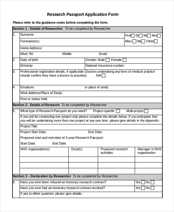 FREE 12 Sample Passport Application Forms In PDF MS 