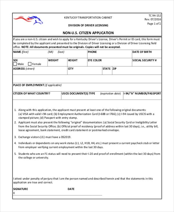 FREE 9 Sample Citizenship Application Forms In PDF Excel