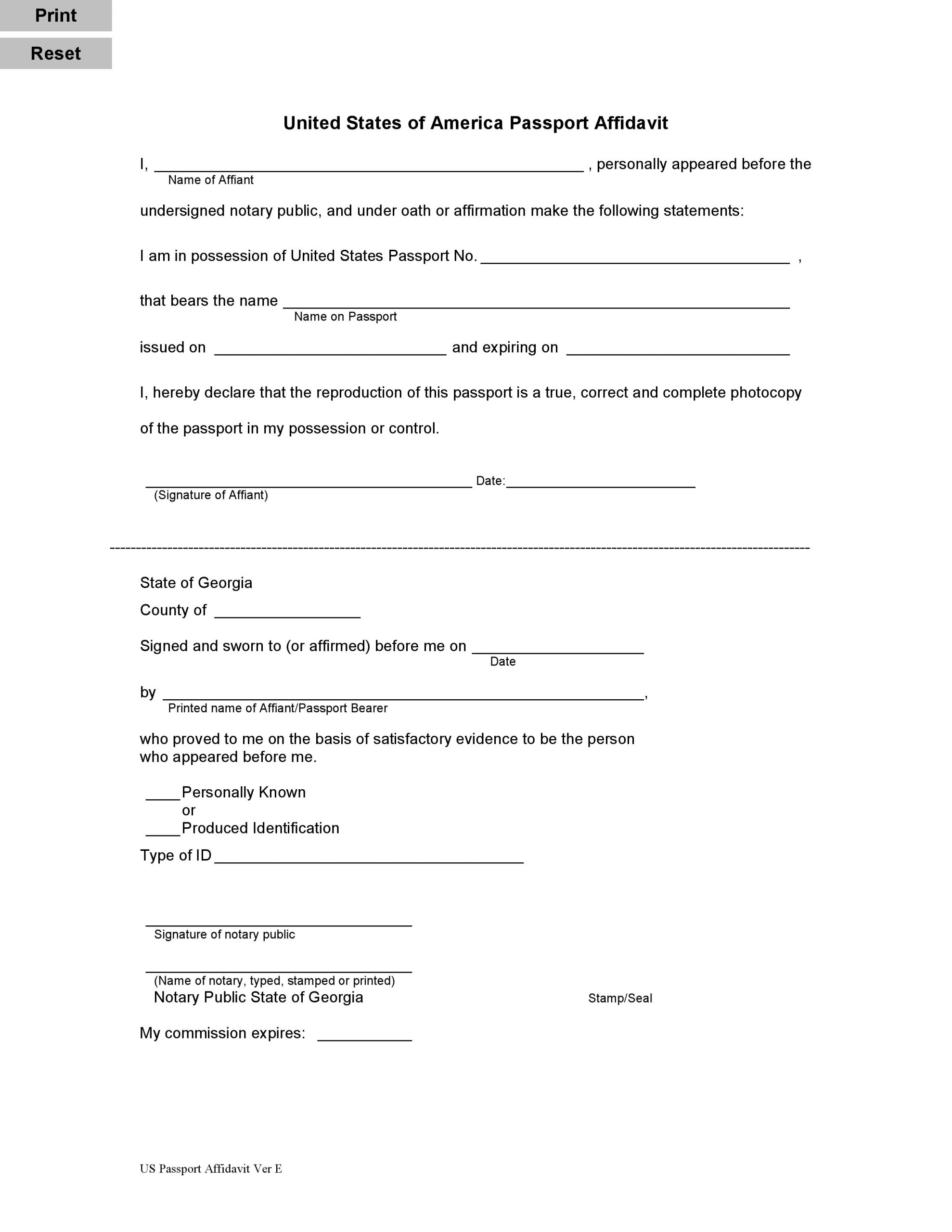 Georgia USA Passport Affidavit With Notary Public Notary Georgia USA Passport Affidavit With Notary Public Notary
