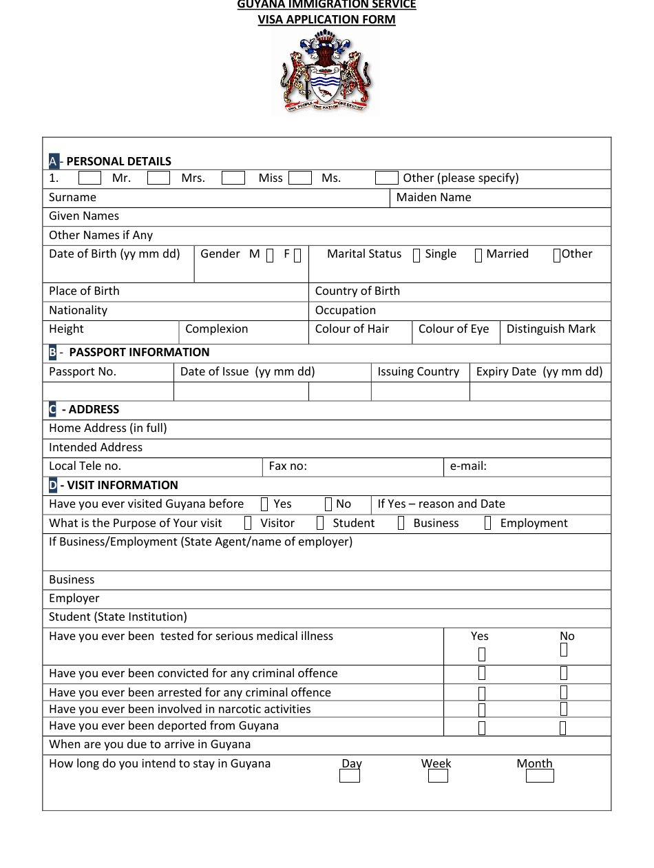 Guyana Guyana Visa Application Form Download Printable PDF Guyana Guyana Visa Application Form Download Printable PDF