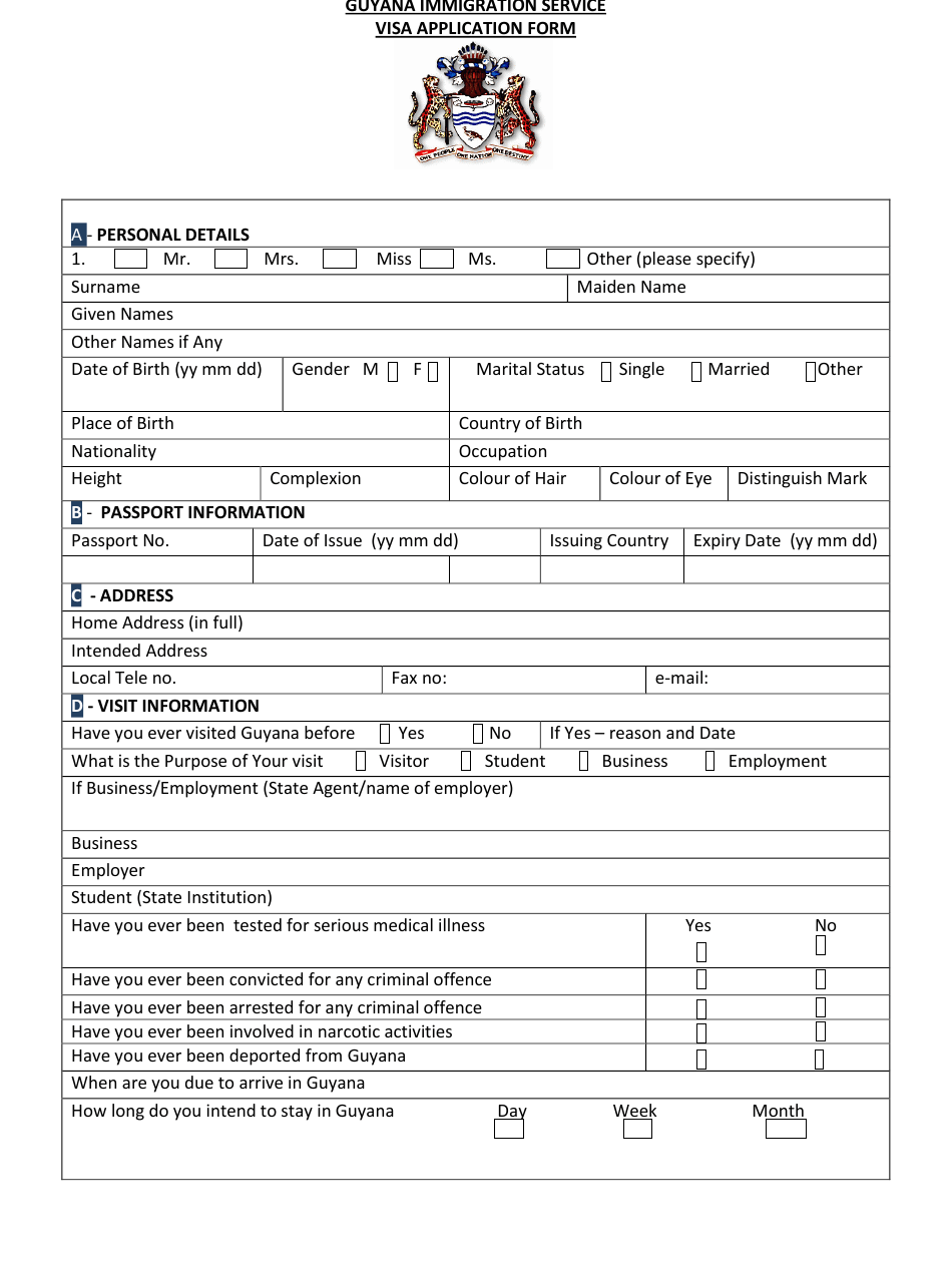 Guyana Guyana Visa Application Form Download Printable PDF 