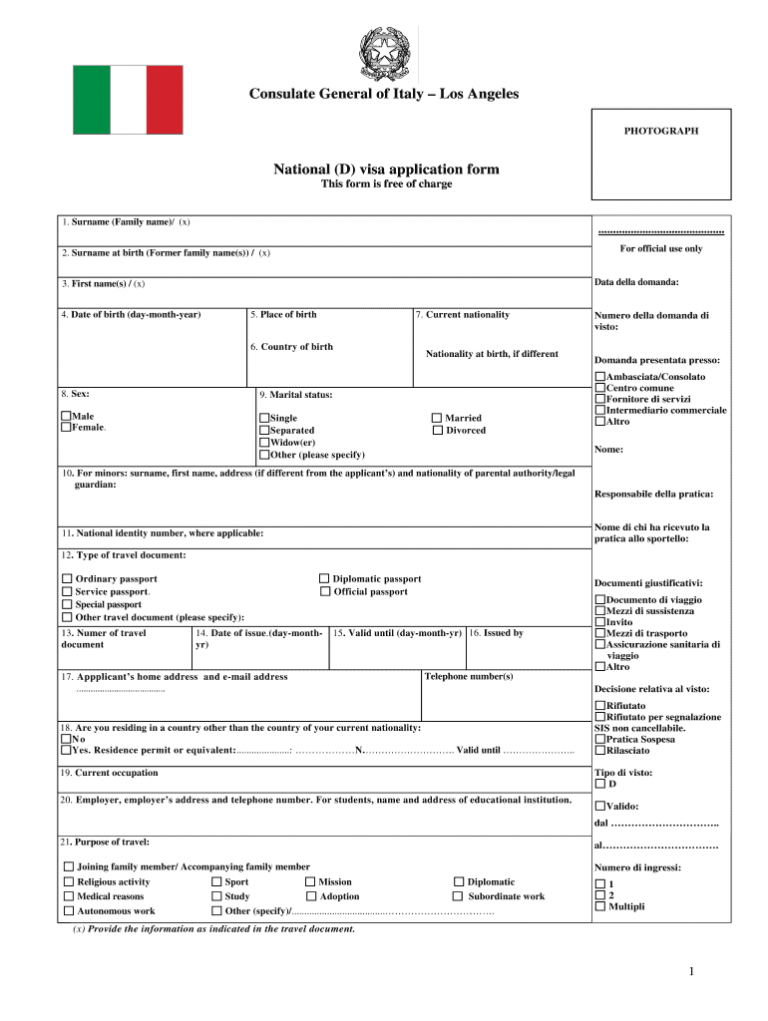 Italy Visa Fill Online Printable Fillable Blank