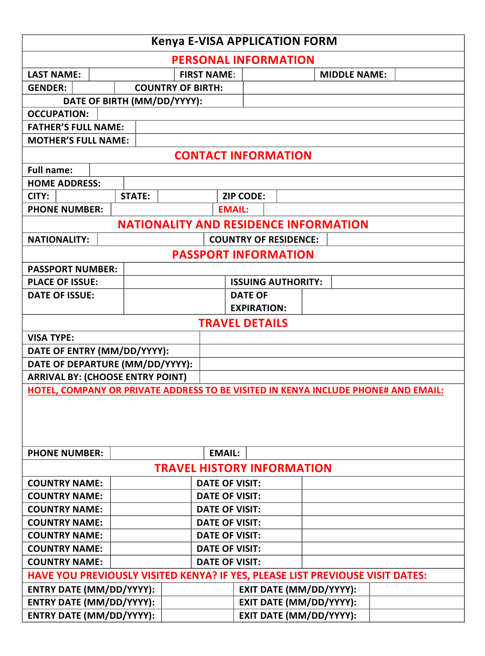 Kenya E Visa Application Form Download Fillable PDF 