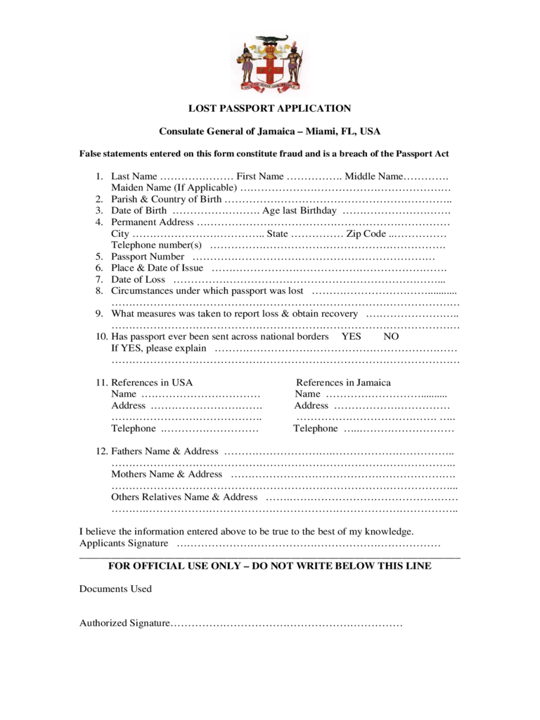 Lost Or Stolen Passport Form 7 Free Templates In PDF 