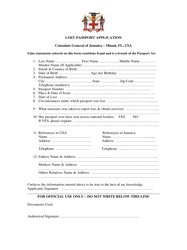 Lost Or Stolen Passport Form 7 Free Templates In PDF