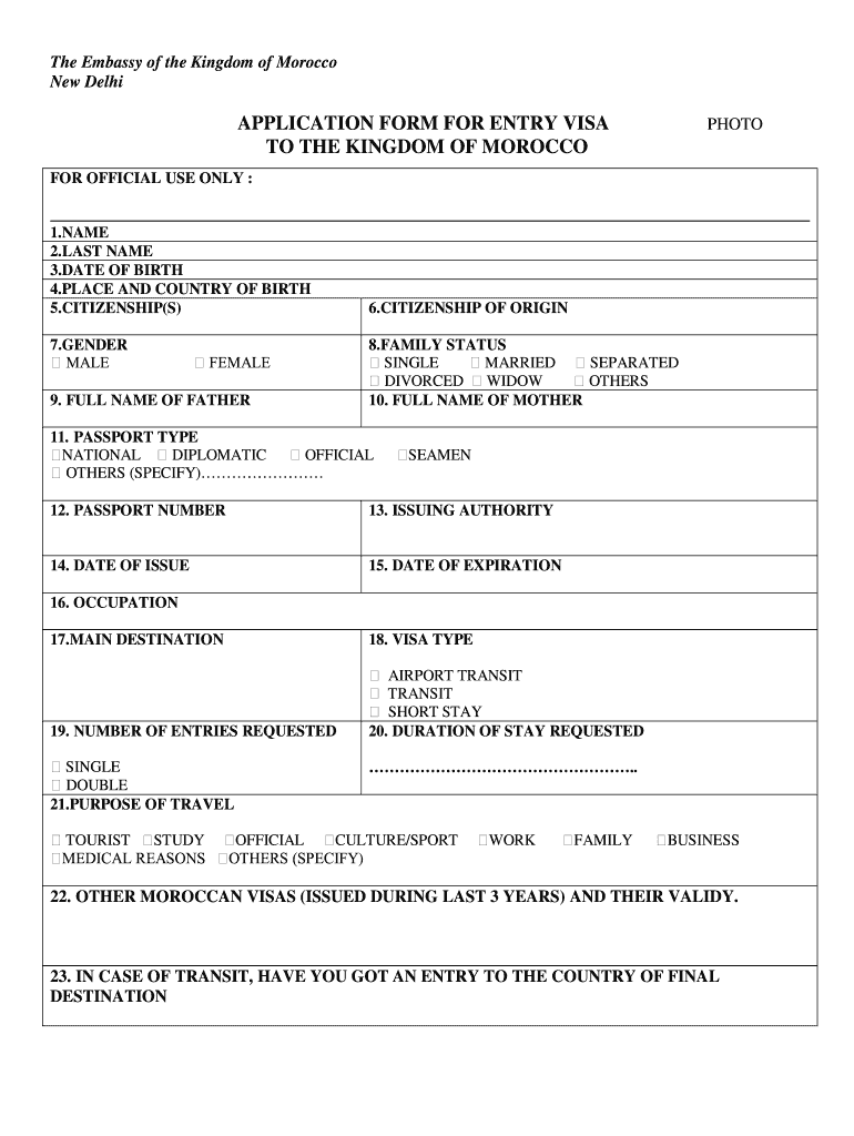 Morocco Application Form Fill Online Printable 