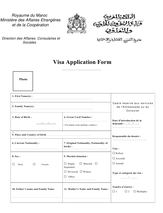 Morocco Morocco Visa Application Form Download Printable Morocco Morocco Visa Application Form Download Printable